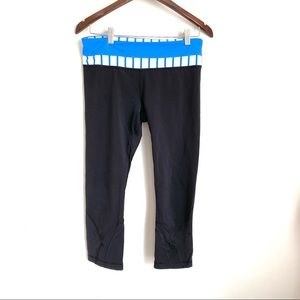 LULULEMON Womens 8 Black/Blue Inspire Crop II Athletic Leggings H8